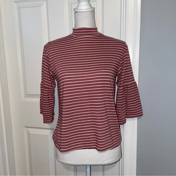 Billabong Striped Flutter Sleeve Mock Neck Tee - Picture 2 of 16